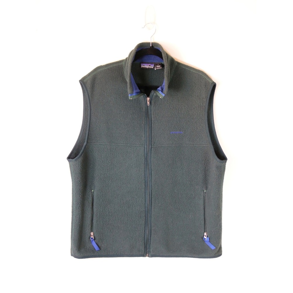 Vintage Patagonia Synchilla Fleece Full Zip Vest Green Blue Mens XL 1990s